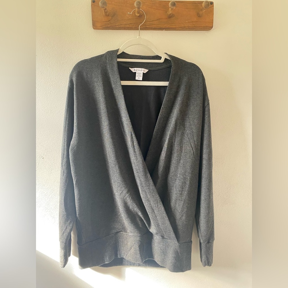 Athleta Charcoal Faux Wrap V-Neck Sweater, M